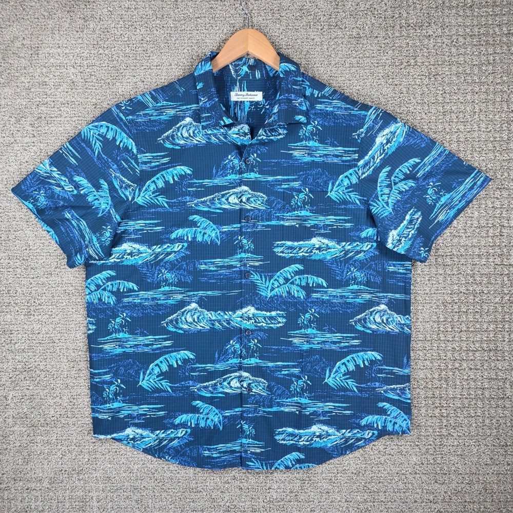 Tommy Bahama The Bahama Coast Mens XL Blue Wave Palm Print Button Down Shirt‎